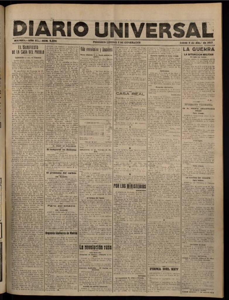 Miniatura de Diario Universal del 9 de abril de 1917