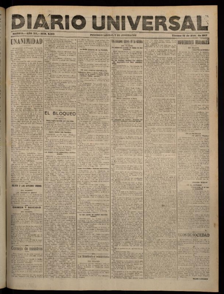 Miniatura de Diario Universal del 13 de abril de 1917