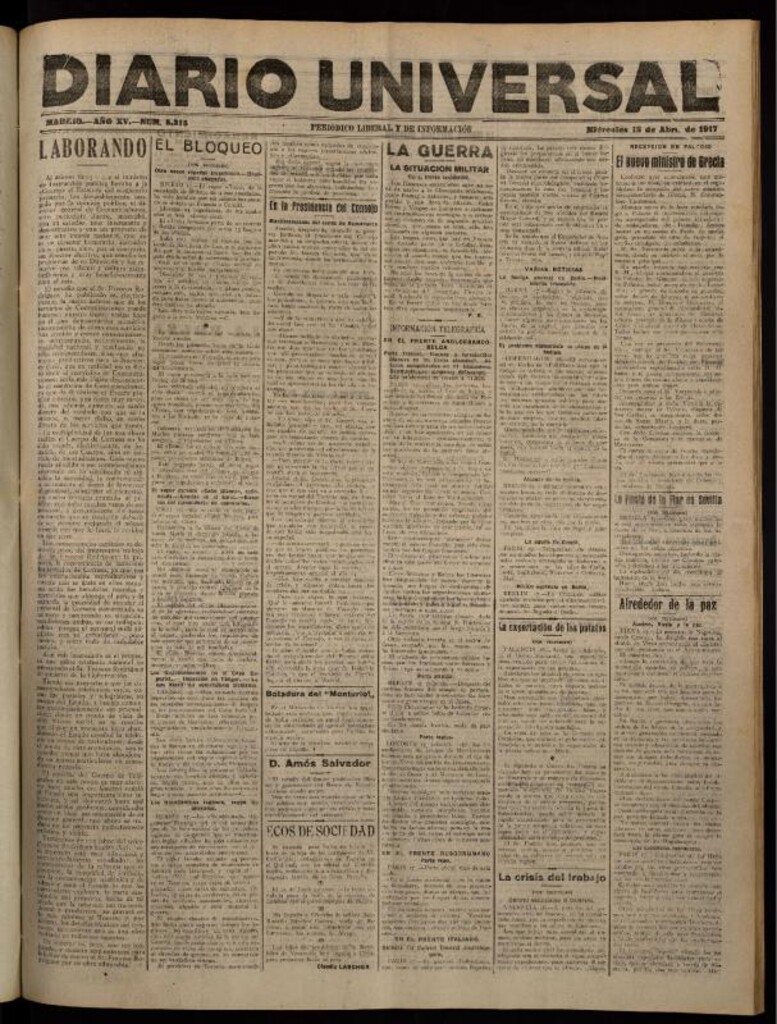 Miniatura de Diario Universal del 18 de abril de 1917
