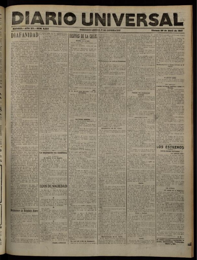 Miniatura de Diario Universal del 20 de abril de 1917
