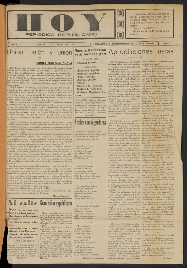 Miniatura de Hoy: periódico republicano