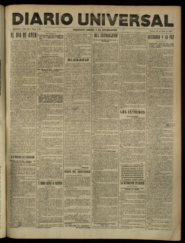 Miniatura de Diario Universal del 20 de julio de 1917