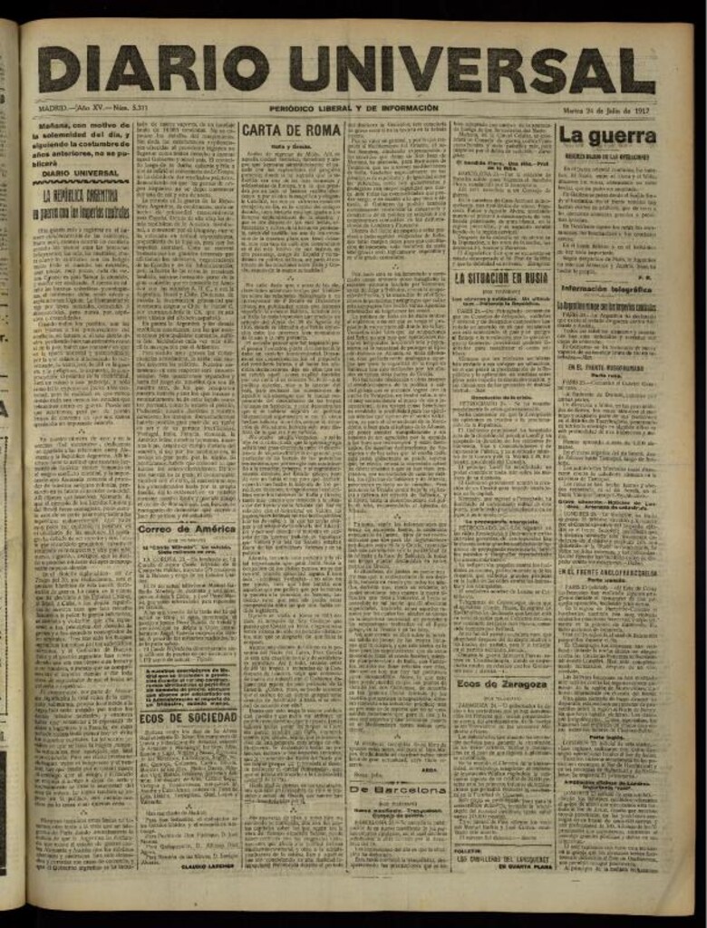 Miniatura de Diario Universal del 24 de julio de 1917