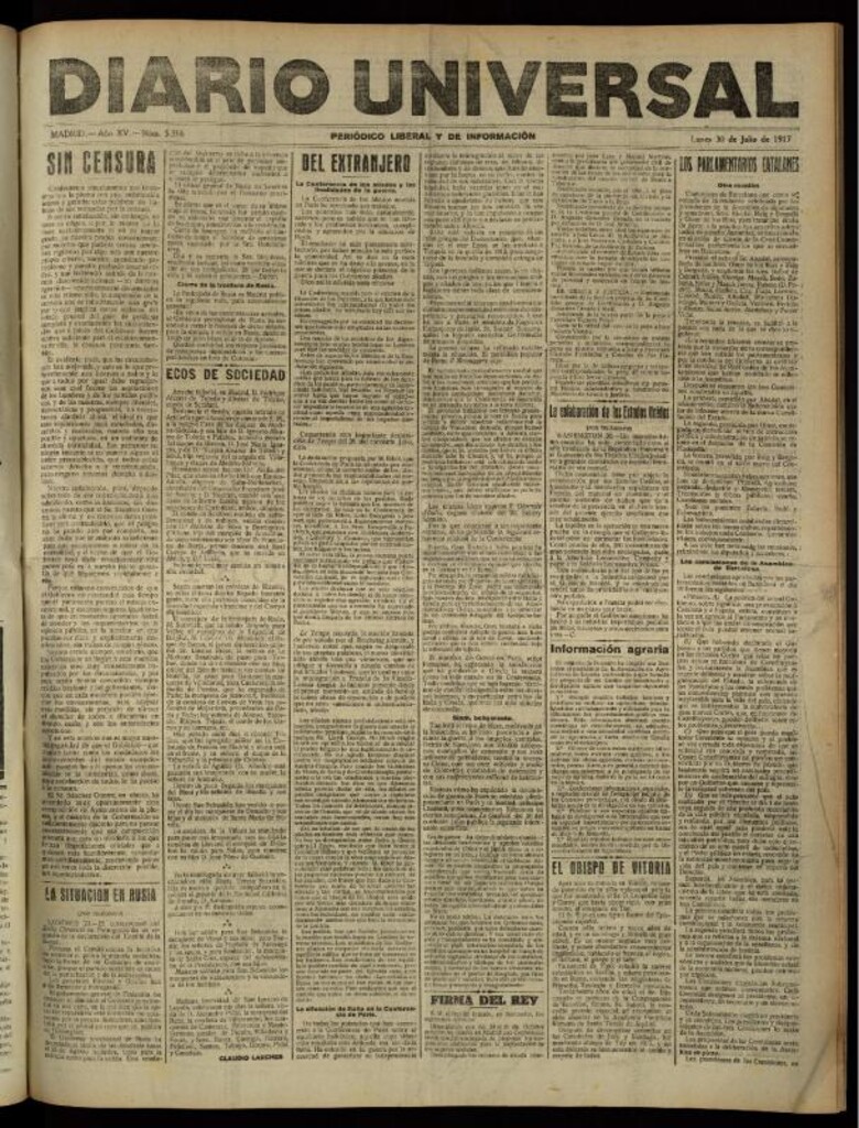 Miniatura de Diario Universal del 30 de julio de 1917