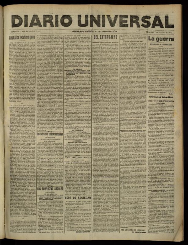 Miniatura de Diario Universal del 1 de agosto de 1917