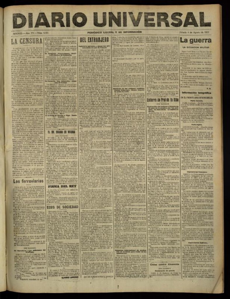 Miniatura de Diario Universal del 4 de agosto de 1917