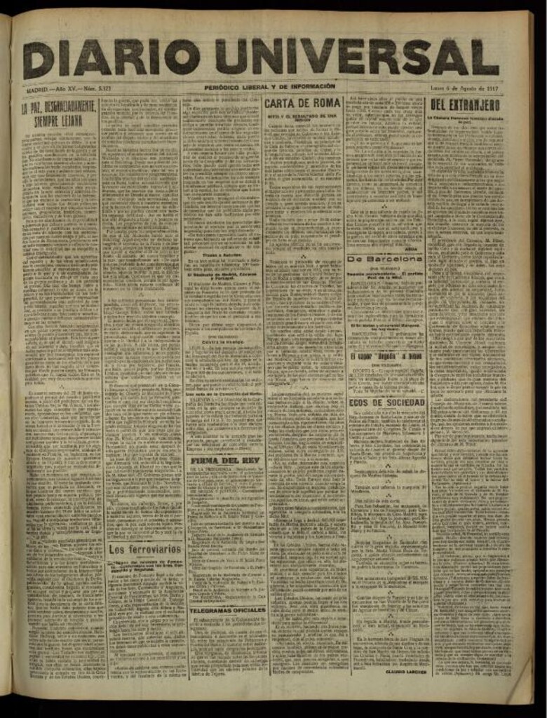 Miniatura de Diario Universal del 6 de agosto de 1917