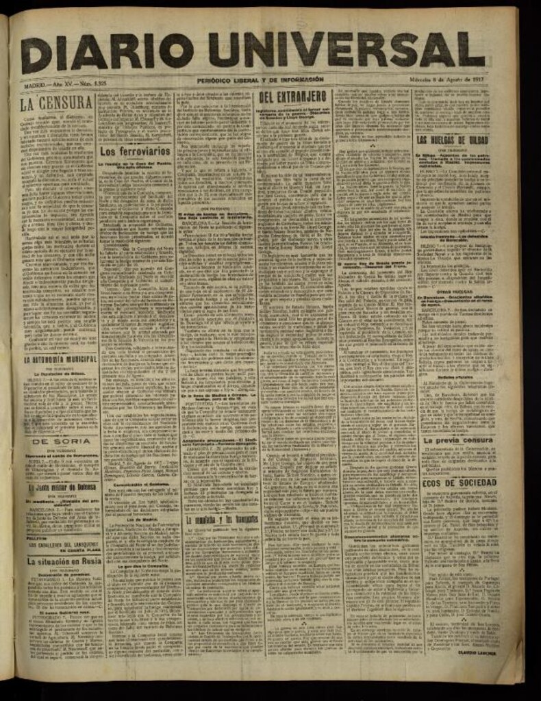 Miniatura de Diario Universal del 8 de agosto de 1917
