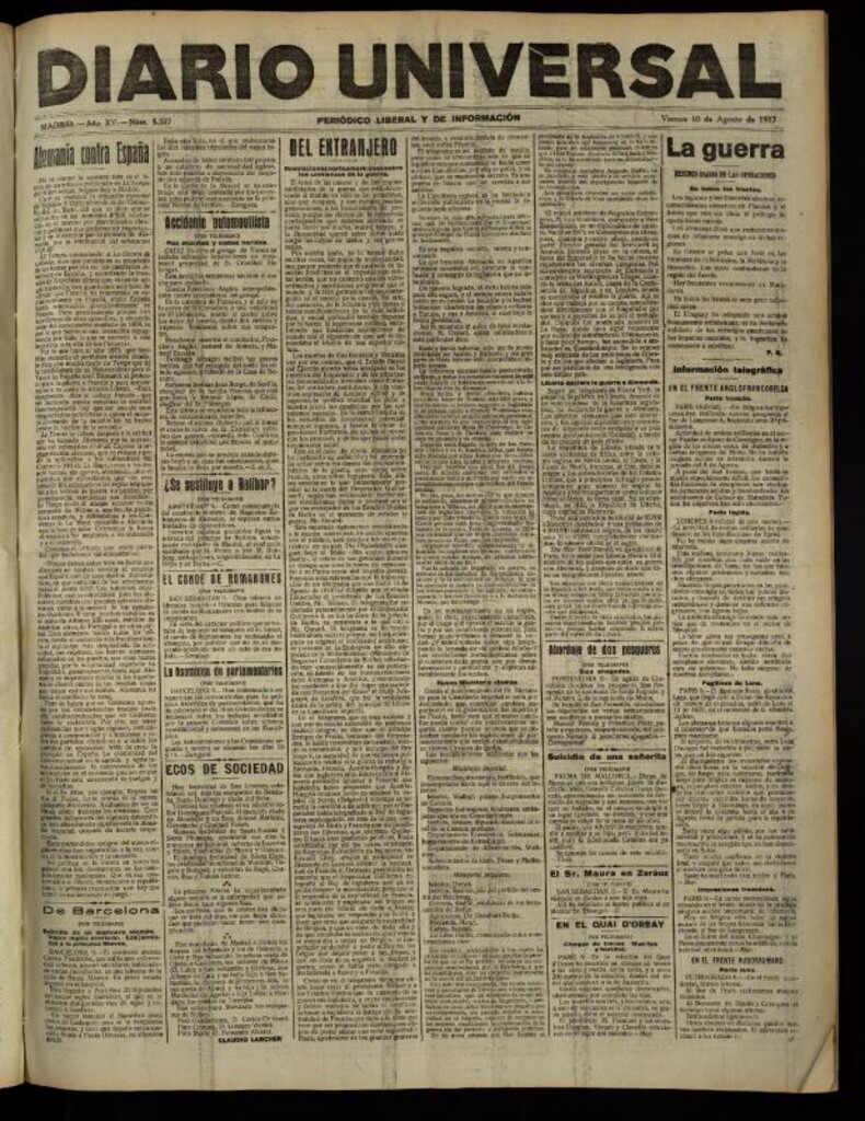 Miniatura de Diario Universal del 10 de agosto de 1917