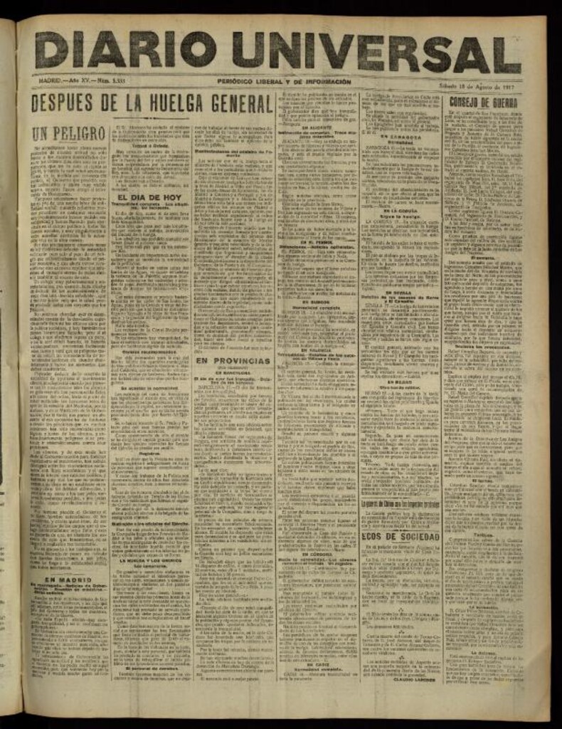 Miniatura de Diario Universal del 18 de agosto de 1917
