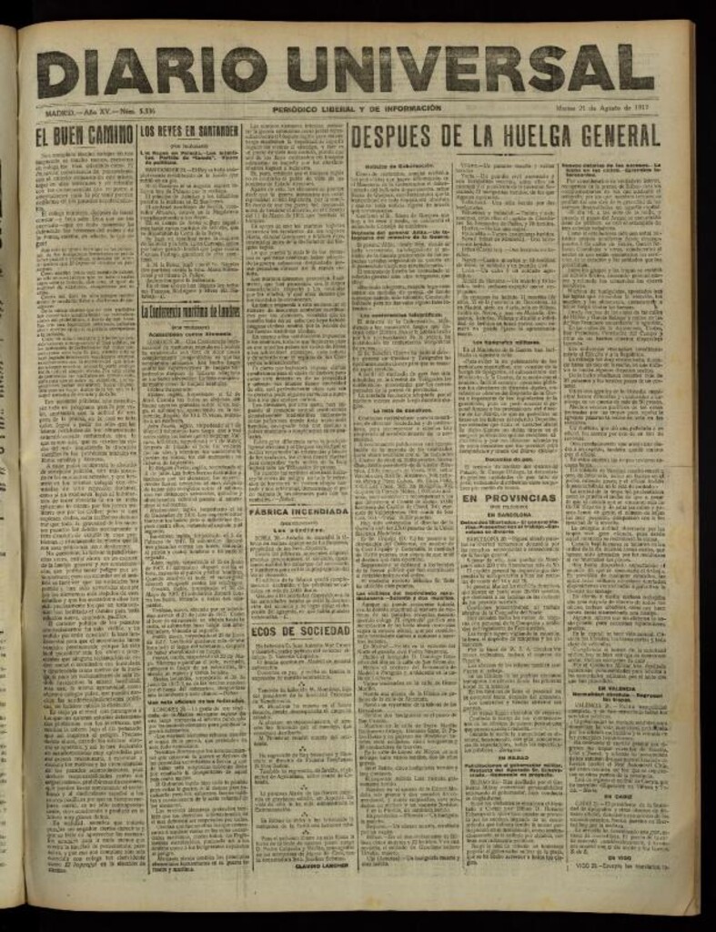 Miniatura de Diario Universal del 21 de agosto de 1917