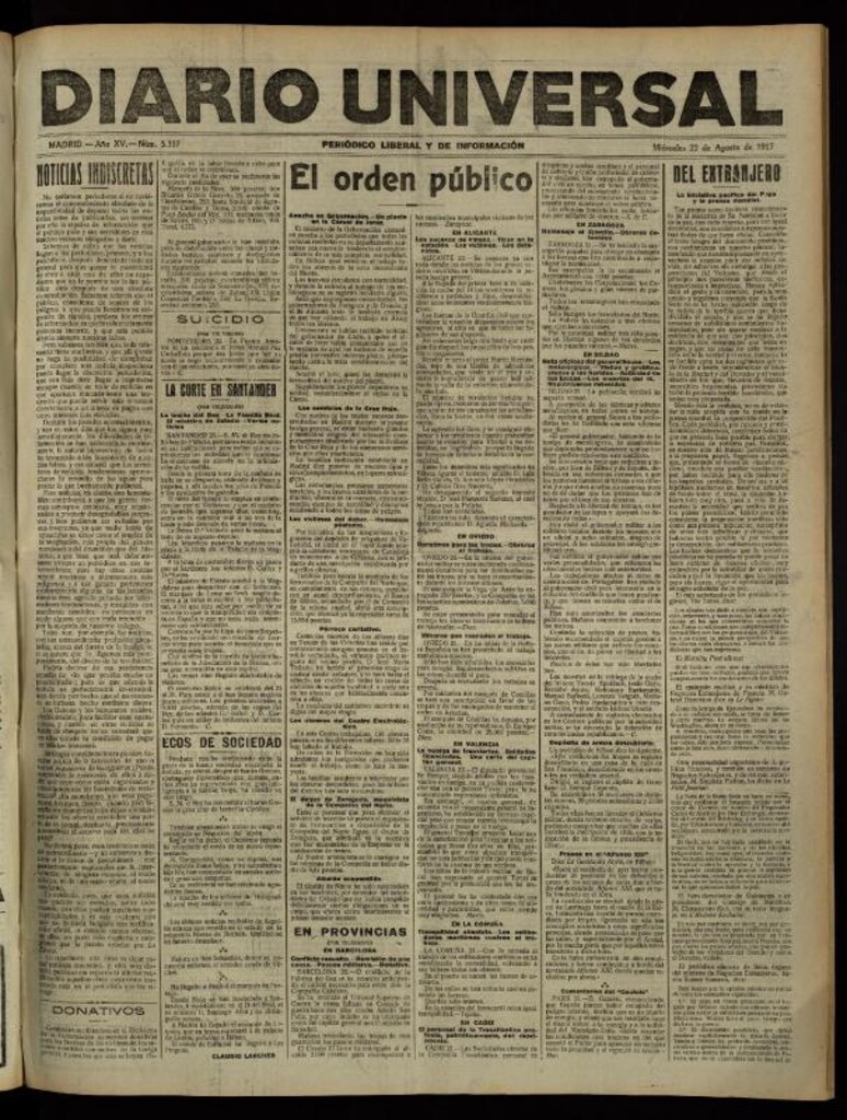 Miniatura de Diario Universal del 22 de agosto de 1917