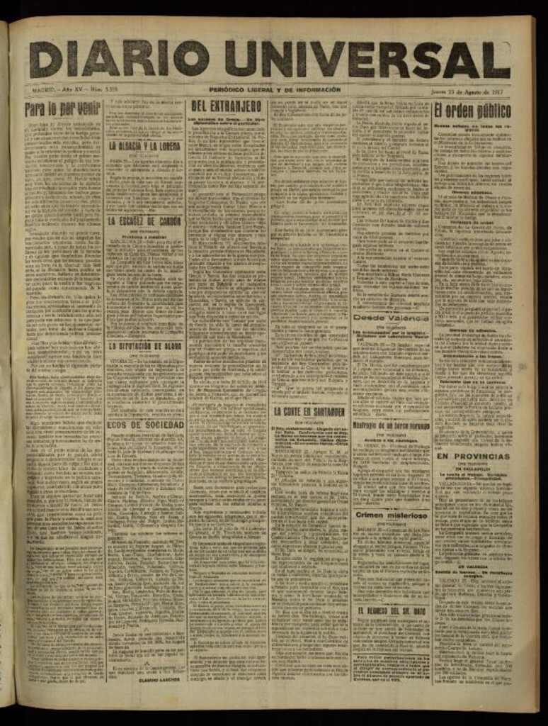 Miniatura de Diario Universal del 23 de agosto de 1917