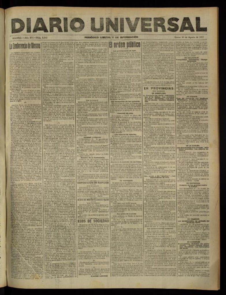 Miniatura de Diario Universal del 28 de agosto de 1917