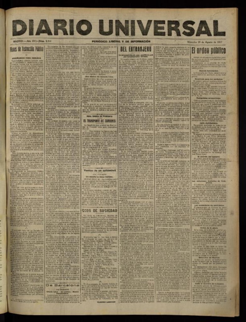 Miniatura de Diario Universal del 29 de agosto de 1917