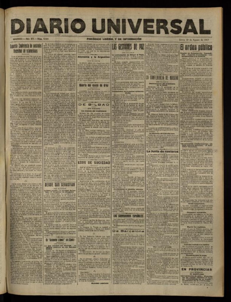 Miniatura de Diario Universal del 30 de agosto de 1917
