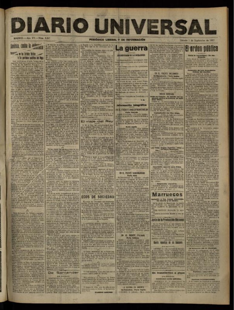 Miniatura de Diario Universal del 1 de septiembre de 1917