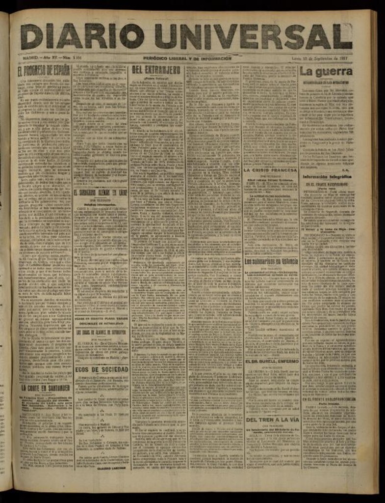 Miniatura de Diario Universal del 10 de septiembre de 1917
