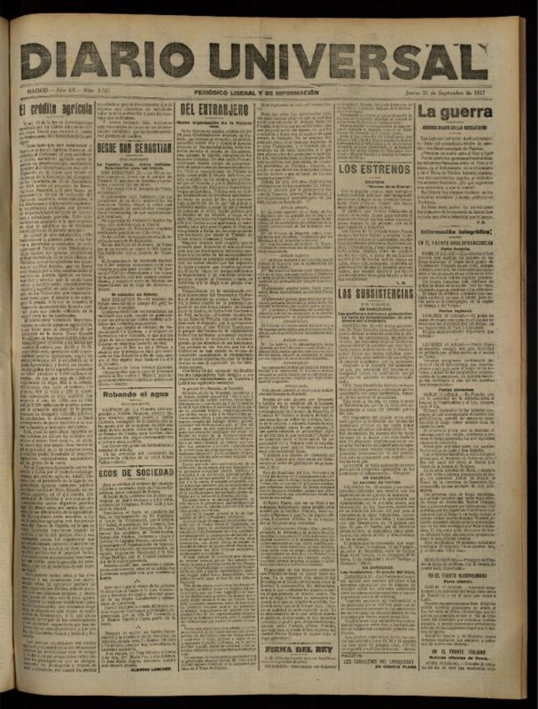 Miniatura de Diario Universal del 20 de septiembre de 1917