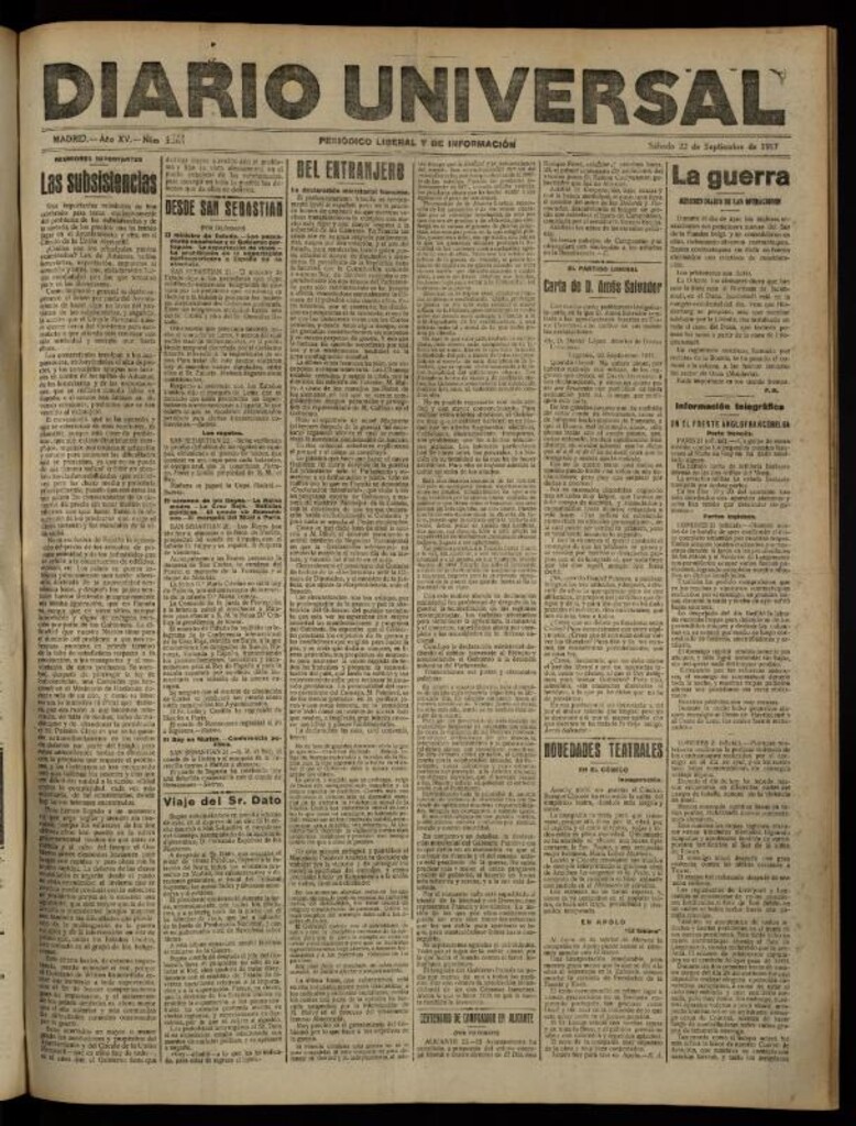 Miniatura de Diario Universal del 22 de septiembre de 1917