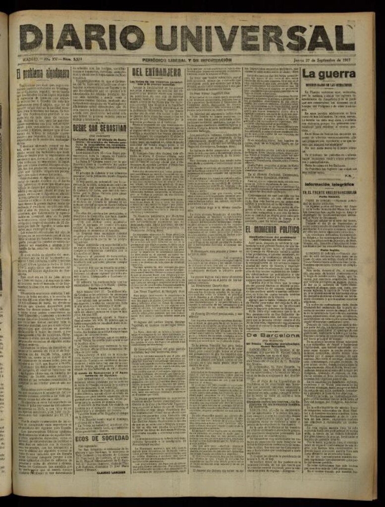 Miniatura de Diario Universal del 27 de septiembre de 1917