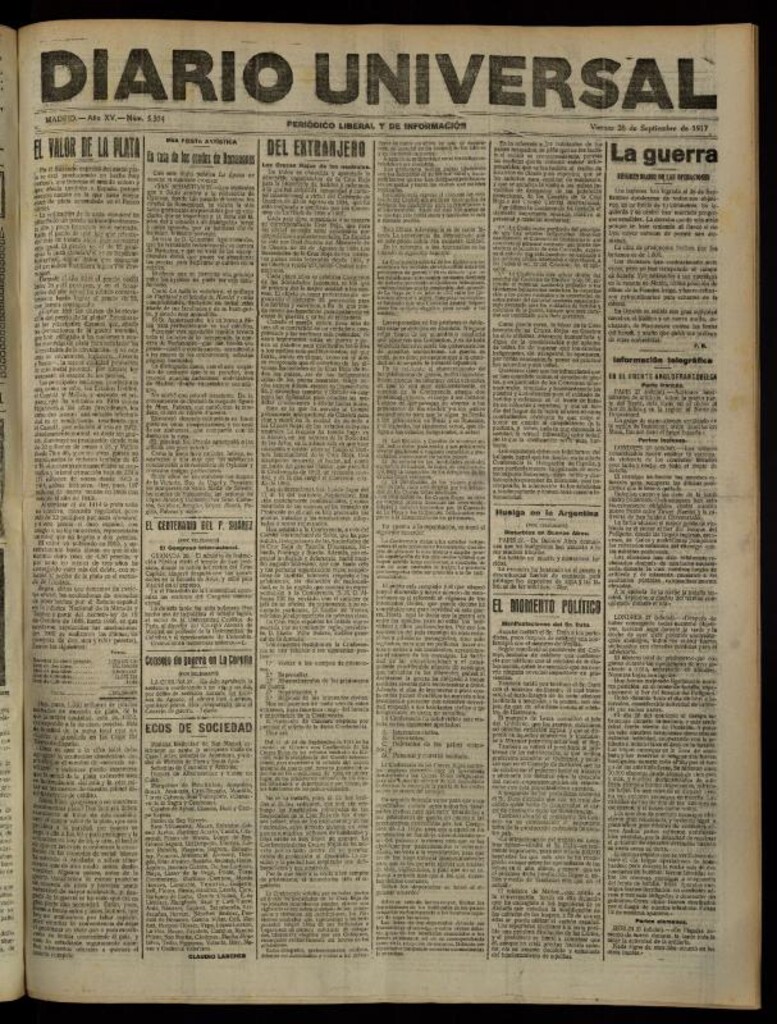 Miniatura de Diario Universal del 28 de septiembre de 1917