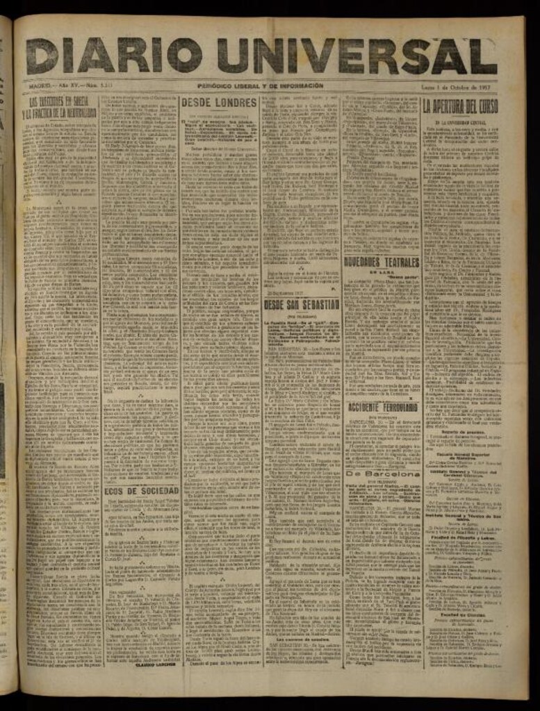 Miniatura de Diario Universal del 1 de octubre de 1917