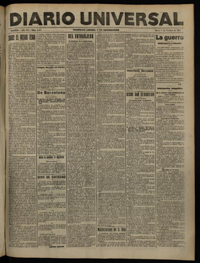 Miniatura de Diario Universal del 9 de octubre de 1917