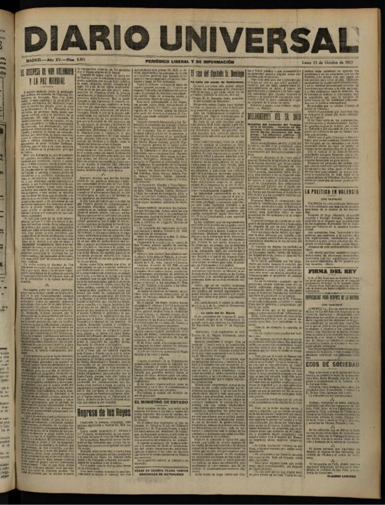 Miniatura de Diario Universal del 15 de octubre de 1917