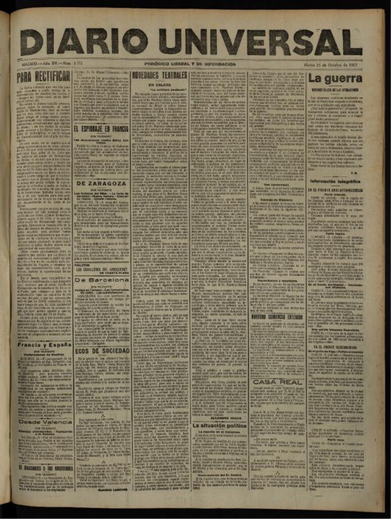 Miniatura de Diario Universal del 16 de octubre de 1917