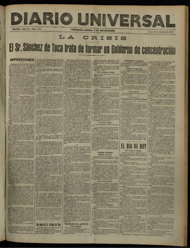 Miniatura de Diario Universal del 29 de octubre de 1917