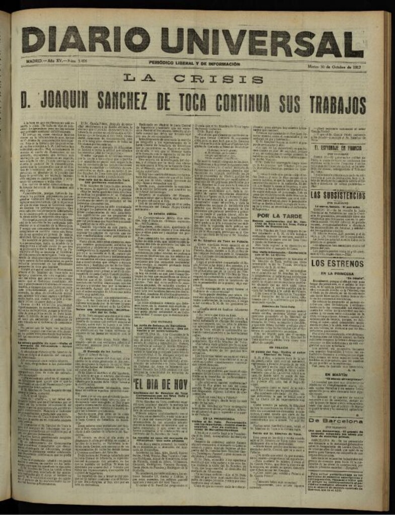 Miniatura de Diario Universal del 30 de octubre de 1917