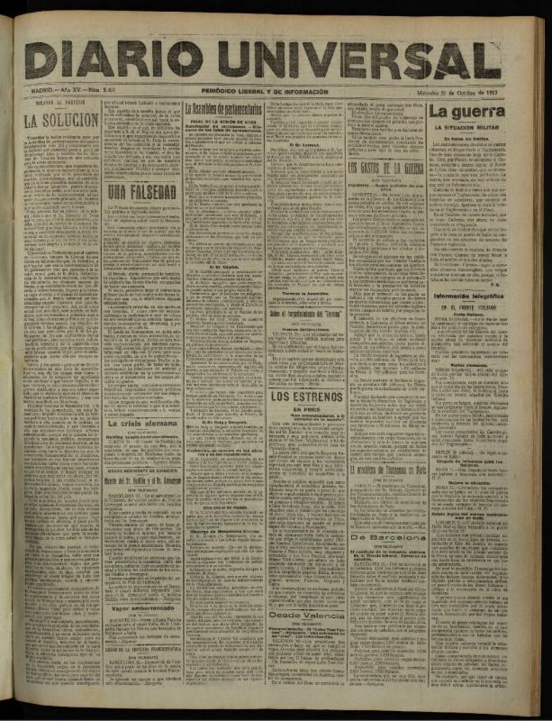 Miniatura de Diario Universal del 31 de octubre de 1917