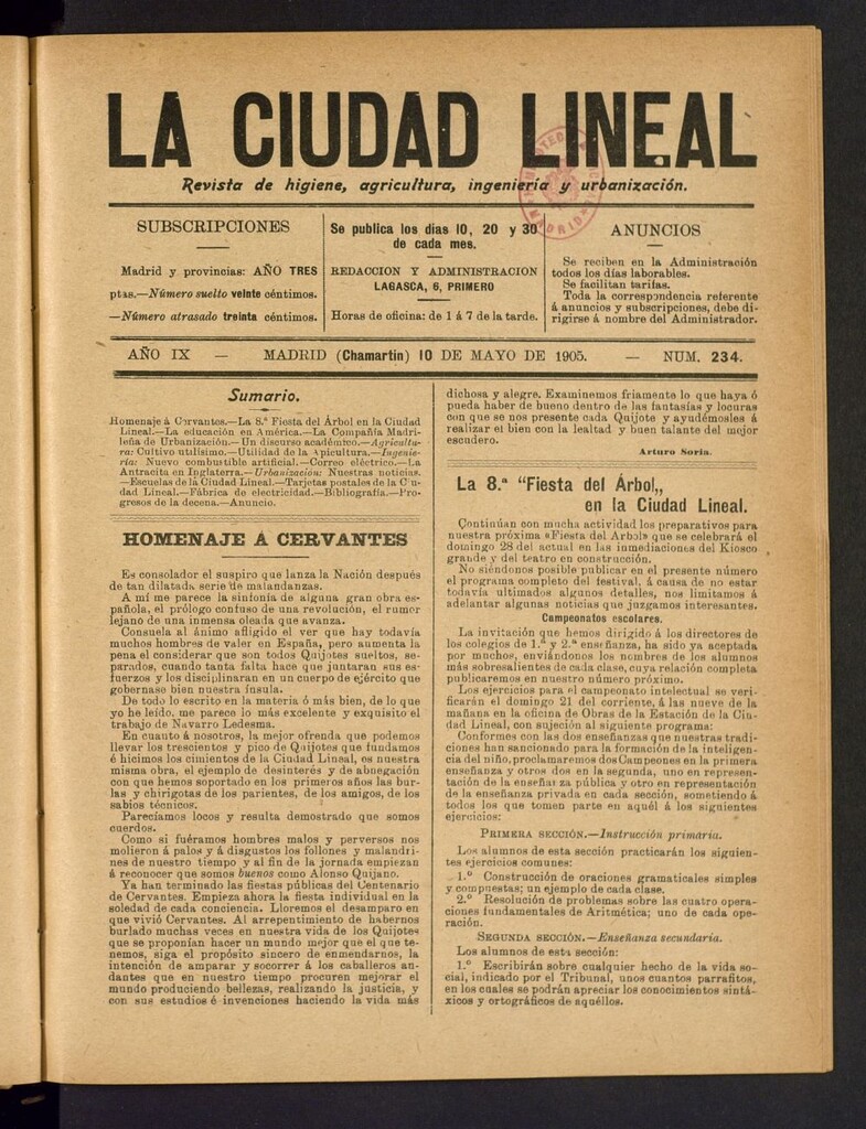 Miniatura de La Ciudad Lineal : órgano oficial de la Compañía Madrileña de Urbanización del 10 de mayo de 1905