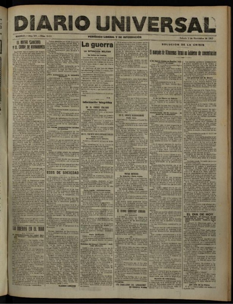 Miniatura de Diario Universal del 3 de noviembre de 1917