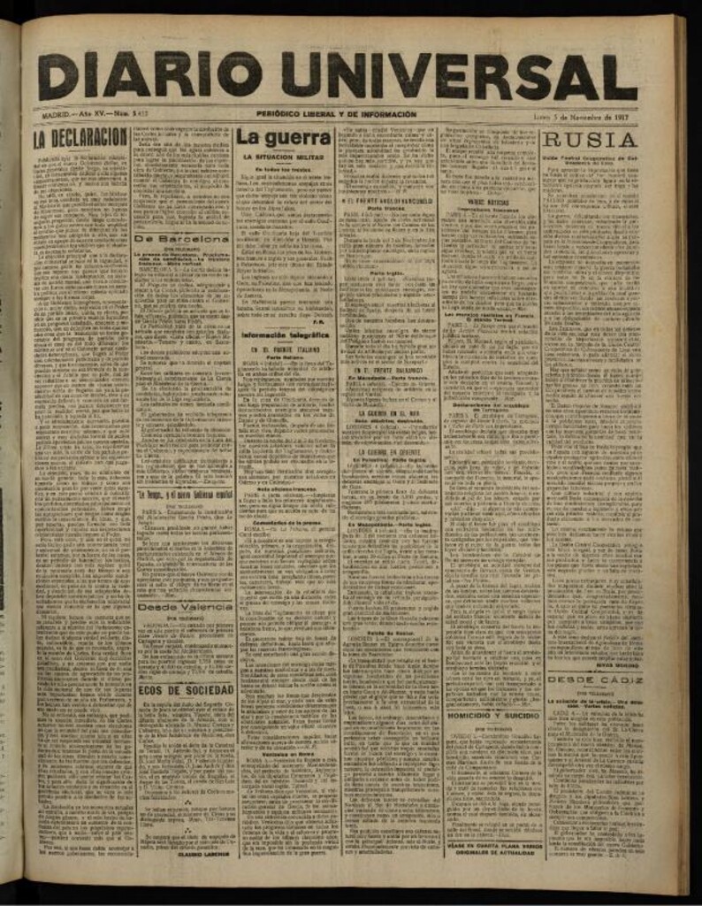 Miniatura de Diario Universal del 5 de noviembre de 1917