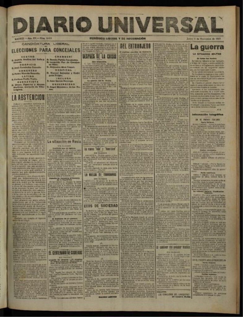 Miniatura de Diario Universal del 8 de noviembre de 1917