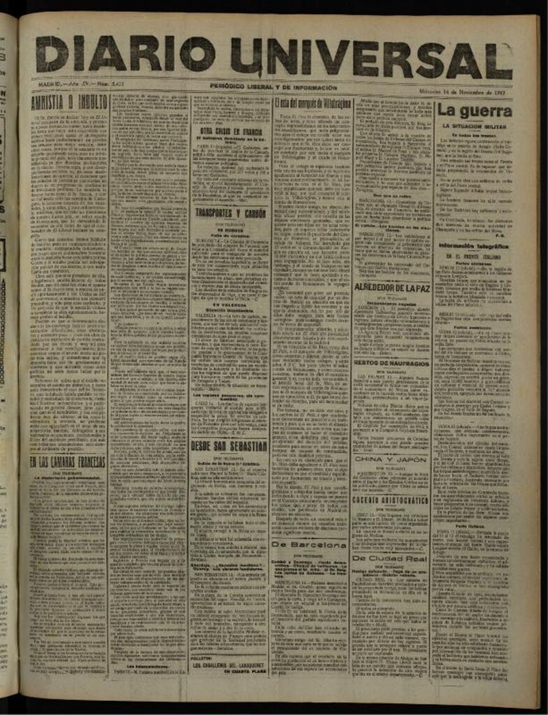 Miniatura de Diario Universal del 14 de noviembre de 1917