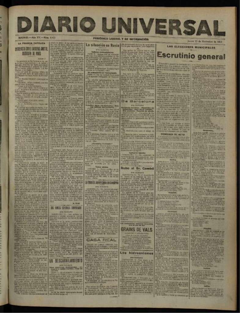 Miniatura de Diario Universal del 15 de noviembre de 1917