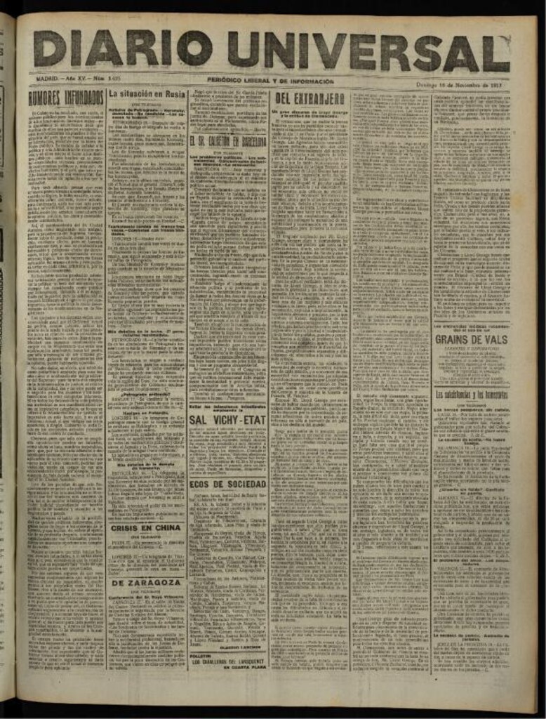 Miniatura de Diario Universal del 18 de noviembre de 1917