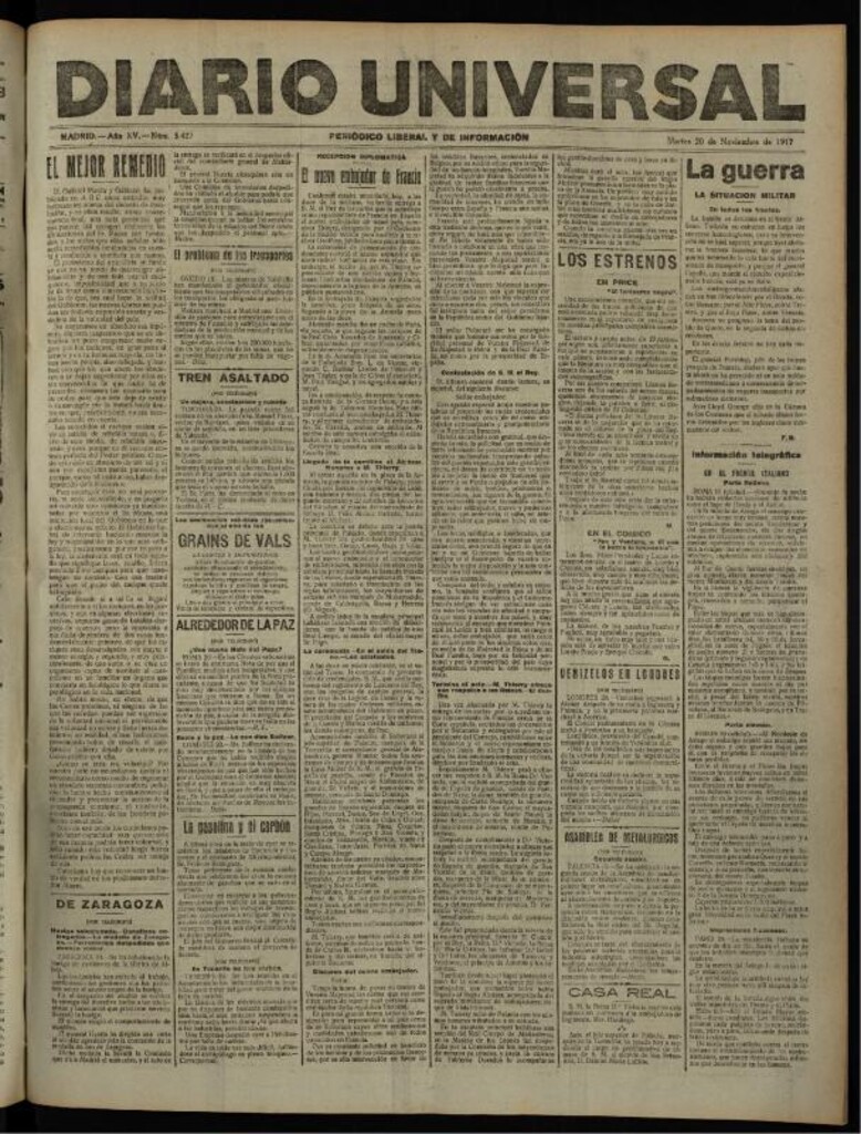 Miniatura de Diario Universal del 20 de noviembre de 1917