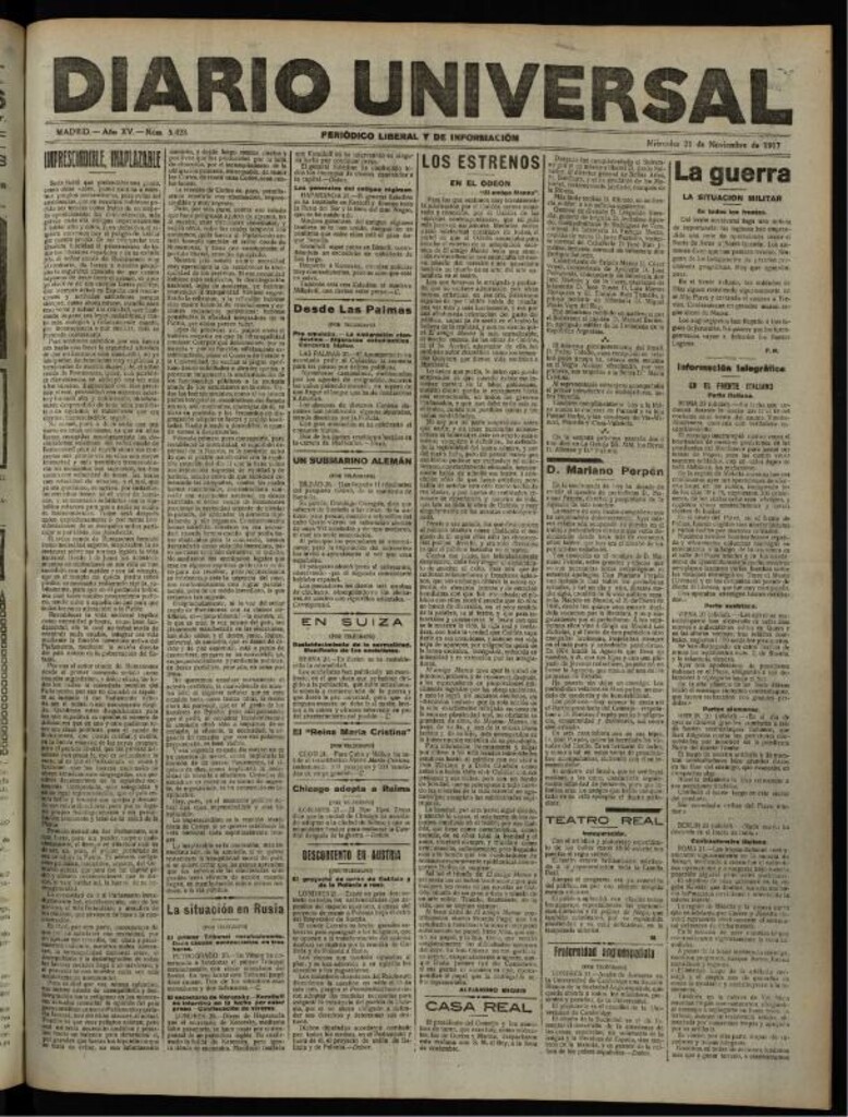 Miniatura de Diario Universal del 21 de noviembre de 1917