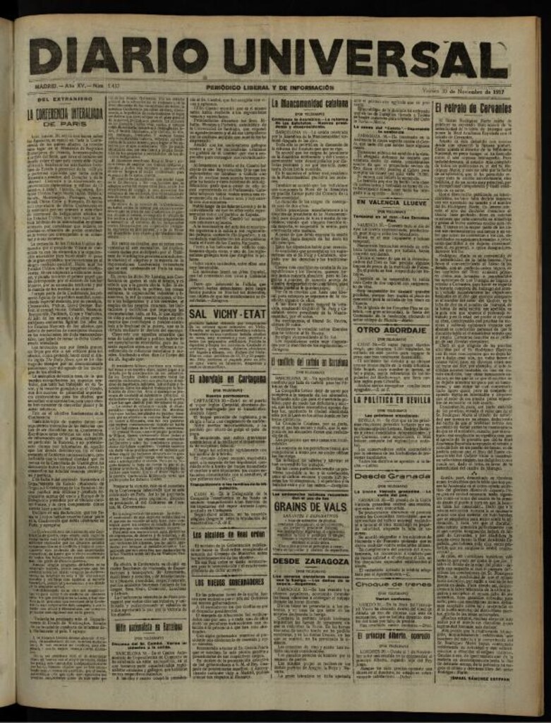 Miniatura de Diario Universal del 30 de noviembre de 1917