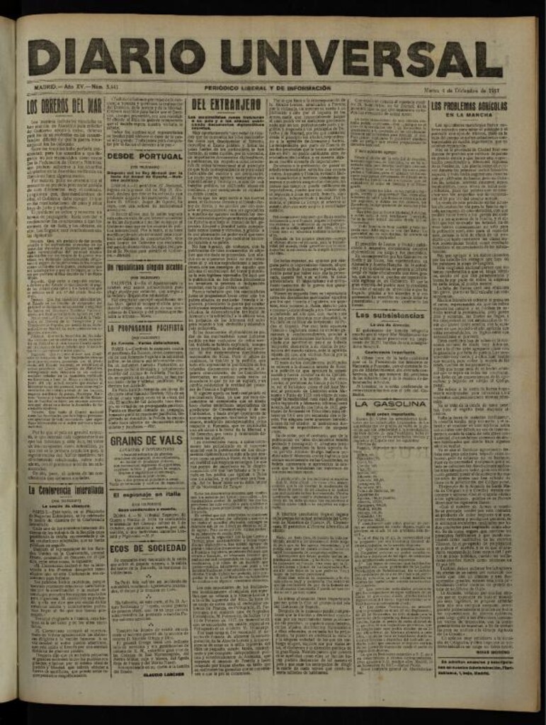 Miniatura de Diario Universal del 4 de diciembre de 1917