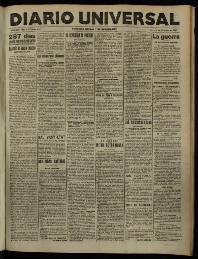 Miniatura de Diario Universal del 10 de diciembre de 1917