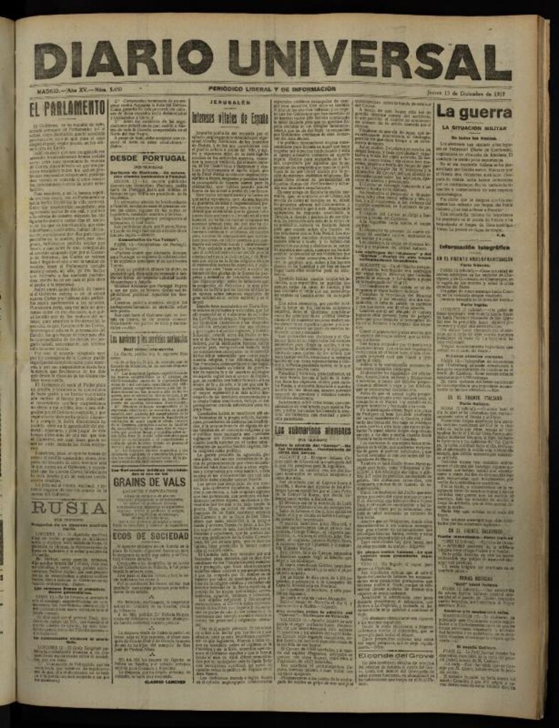 Miniatura de Diario Universal del 13 de diciembre de 1917
