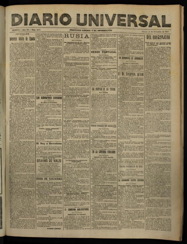 Miniatura de Diario Universal del 14 de diciembre de 1917