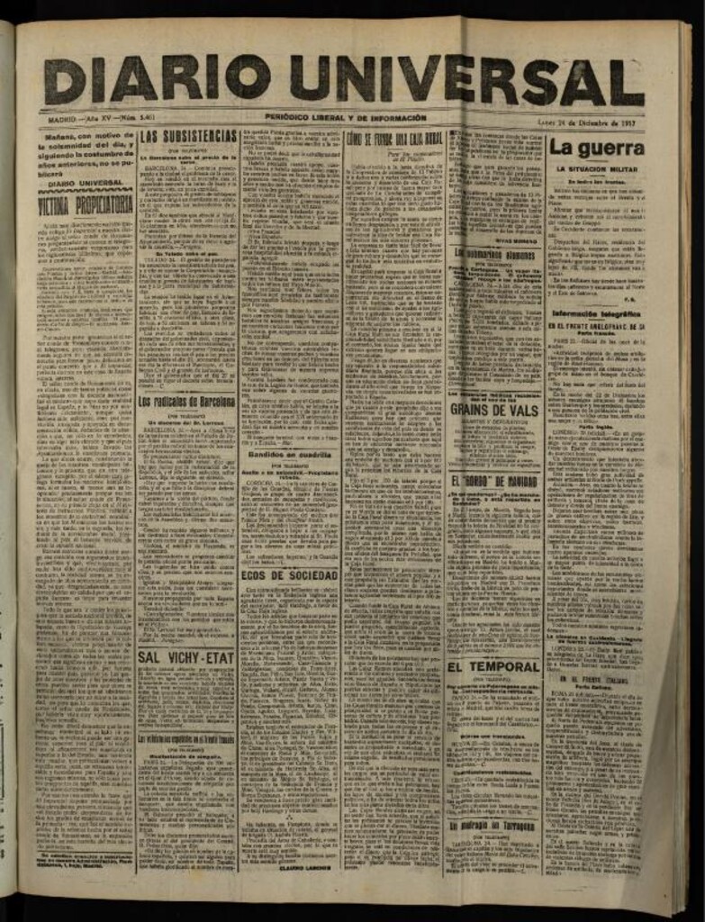 Miniatura de Diario Universal del 24 de diciembre de 1917