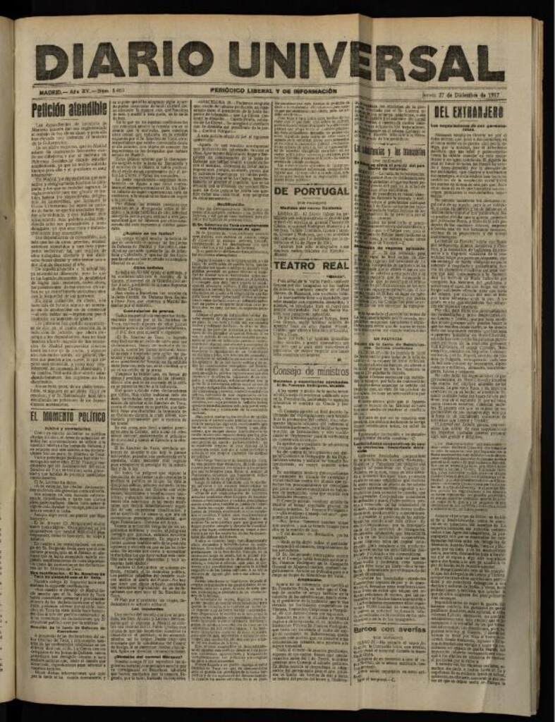 Miniatura de Diario Universal del 27 de diciembre de 1917