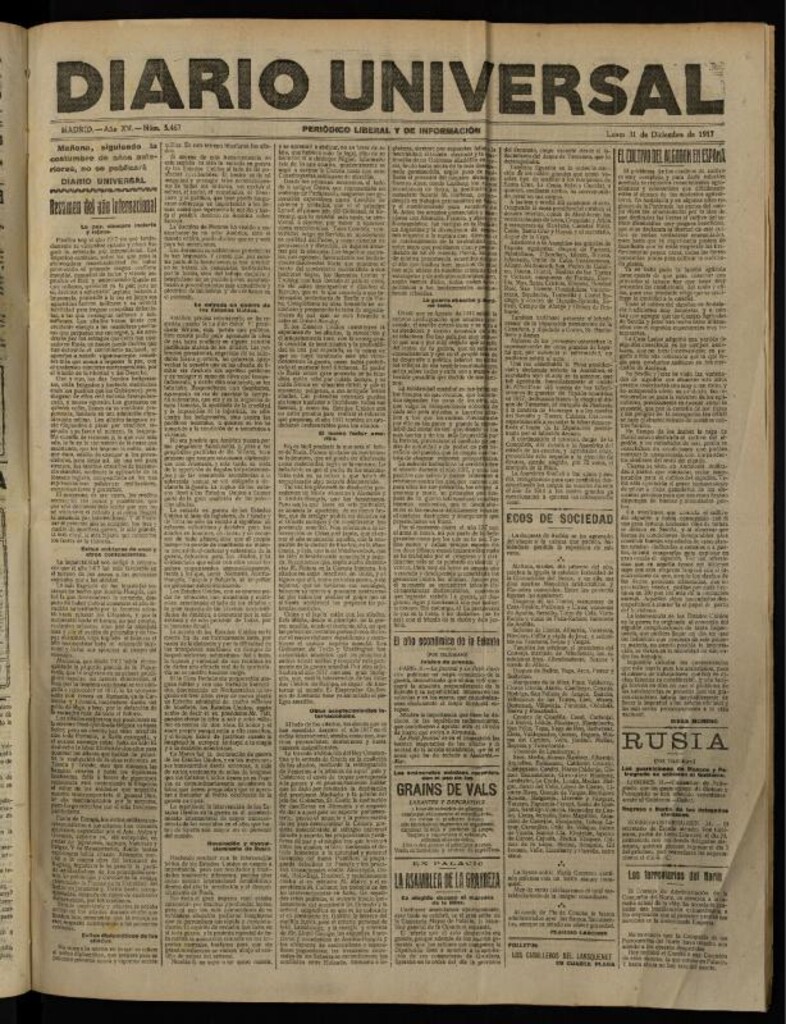 Miniatura de Diario Universal del 31 de diciembre de 1917
